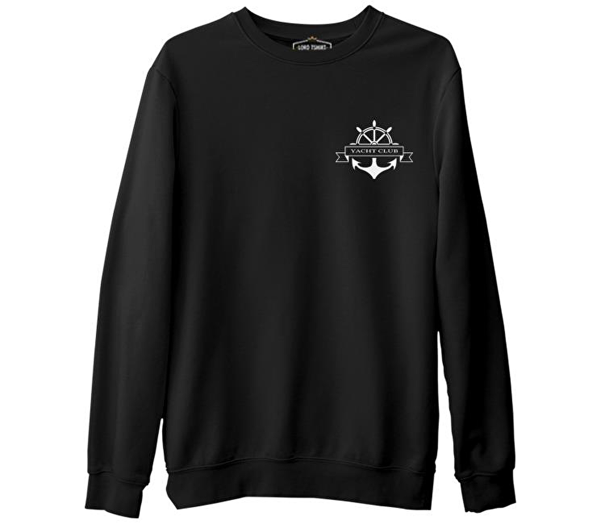 Yat Kulübü - Çapa Logo Siyah Erkek Kalın Sweatshirt