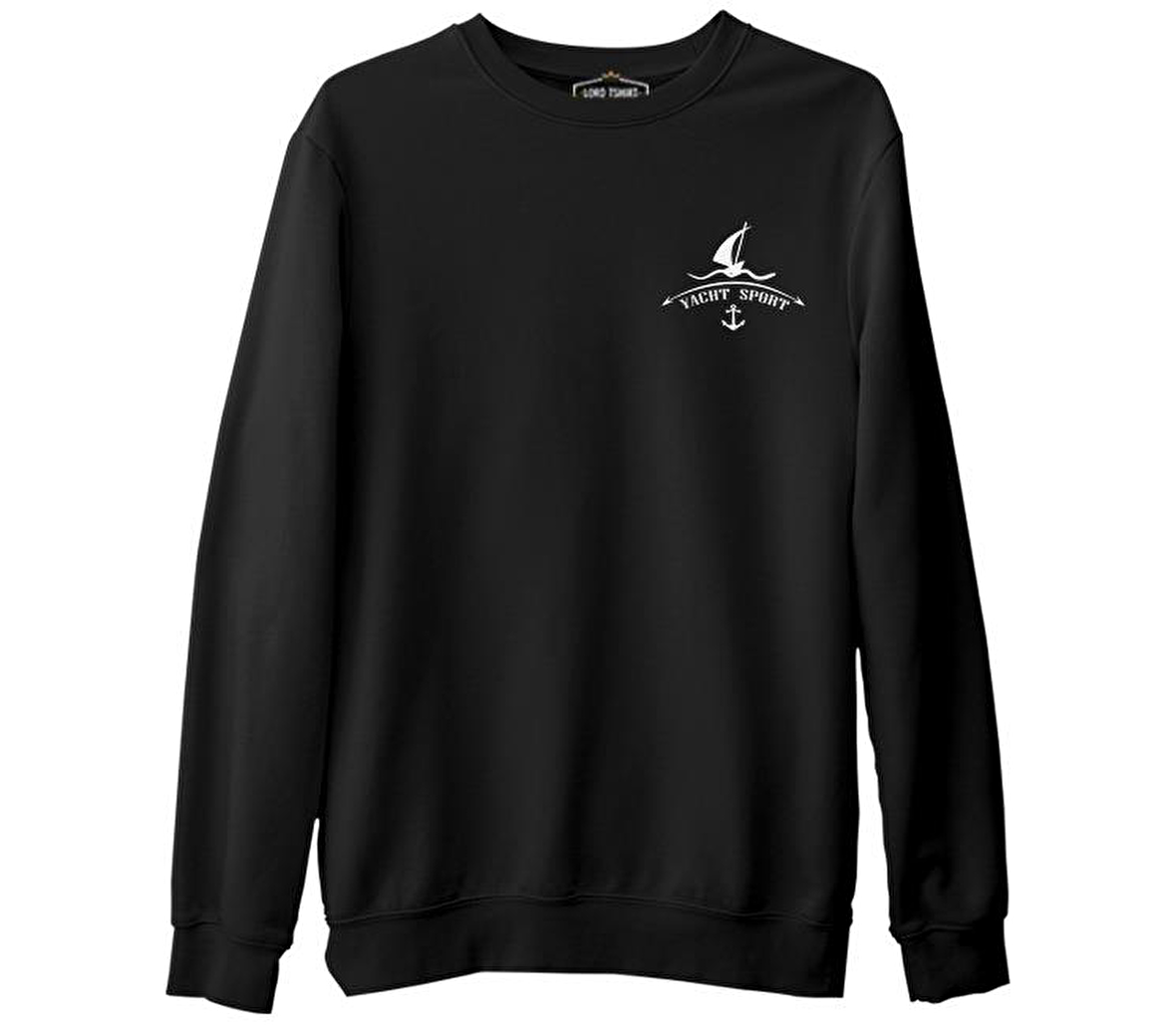 Yat Kulübü - Yatch Logo Siyah Erkek Kalın Sweatshirt