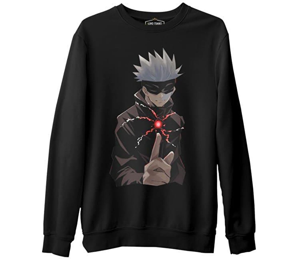 Naruto Gojo Saturo Siyah Erkek Kalın Sweatshirt