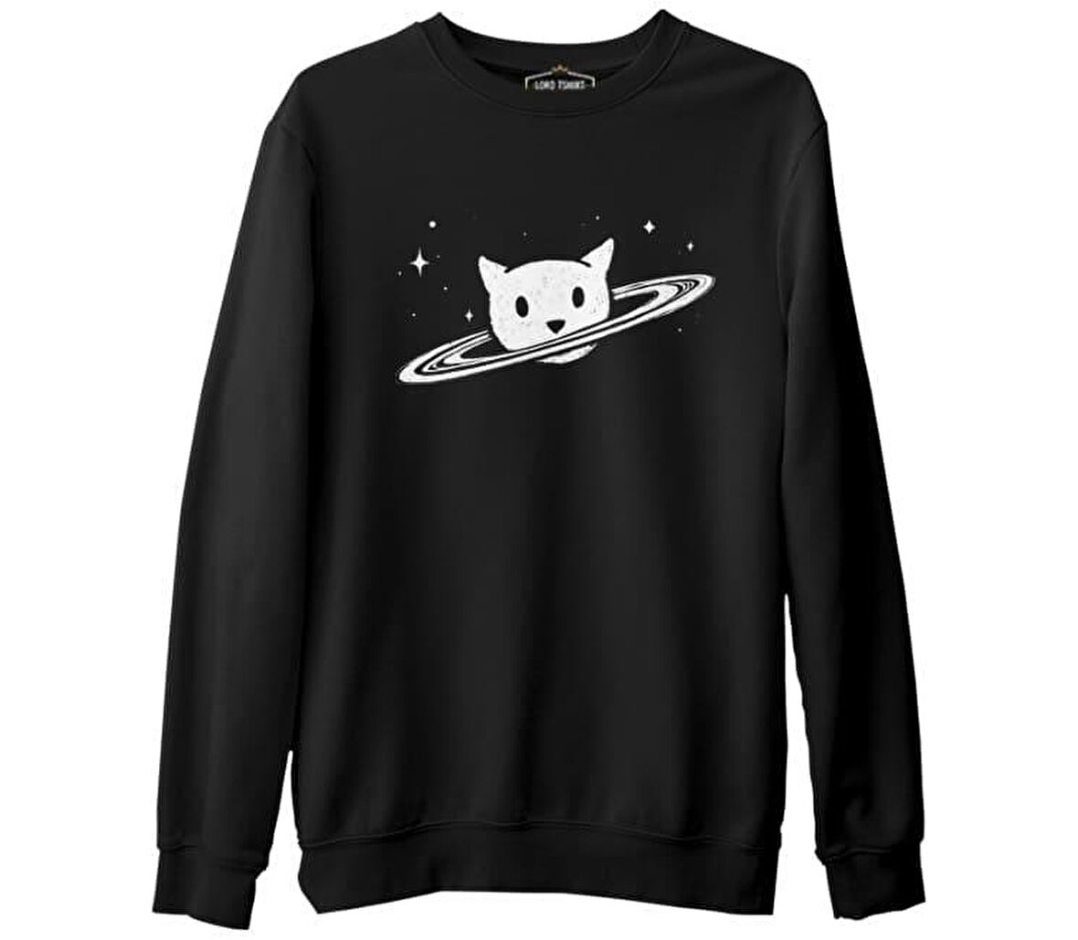 Saturn - Kedi Siyah Erkek Kalın Sweatshirt