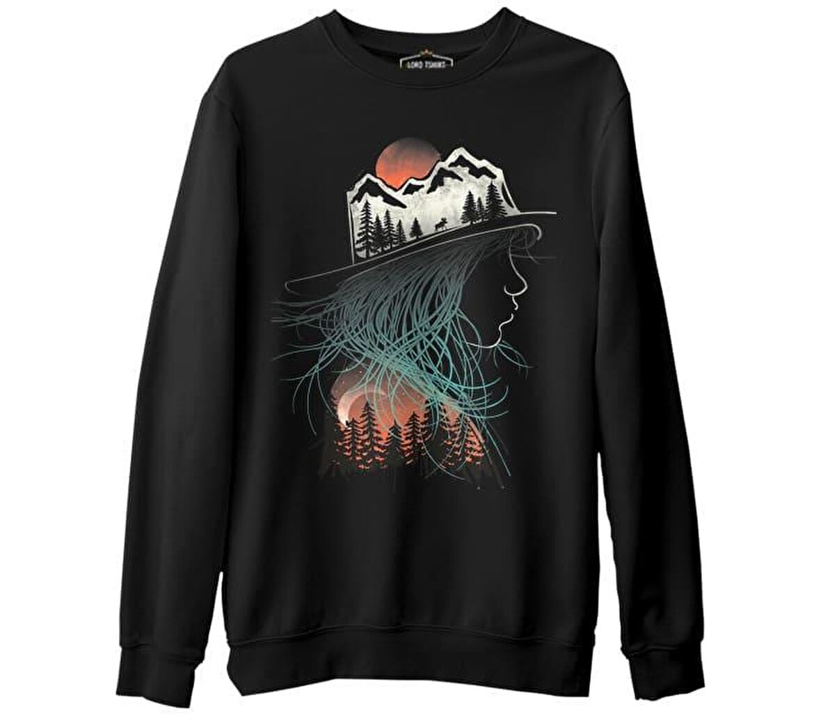 Doğa Macera Kamp Silüet Siyah Erkek Kalın Sweatshirt