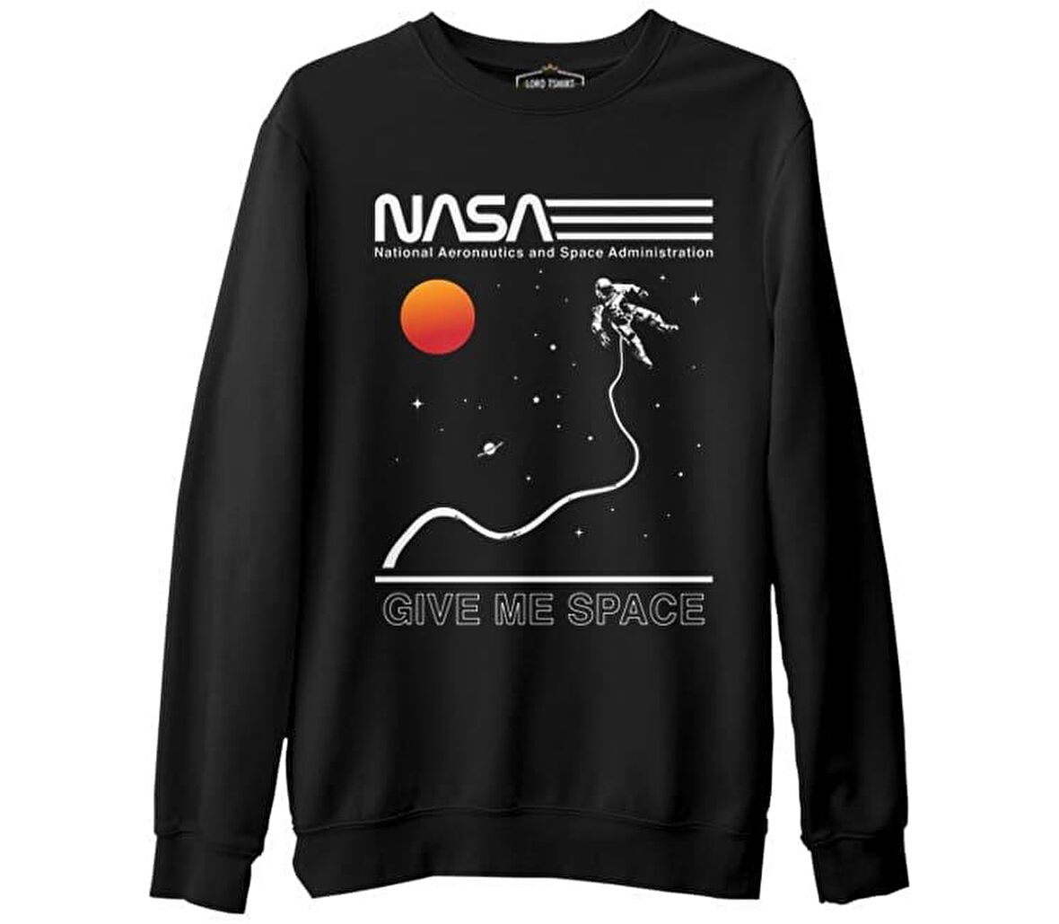 Nasa -Uzay Siyah Erkek Kalın Sweatshirt