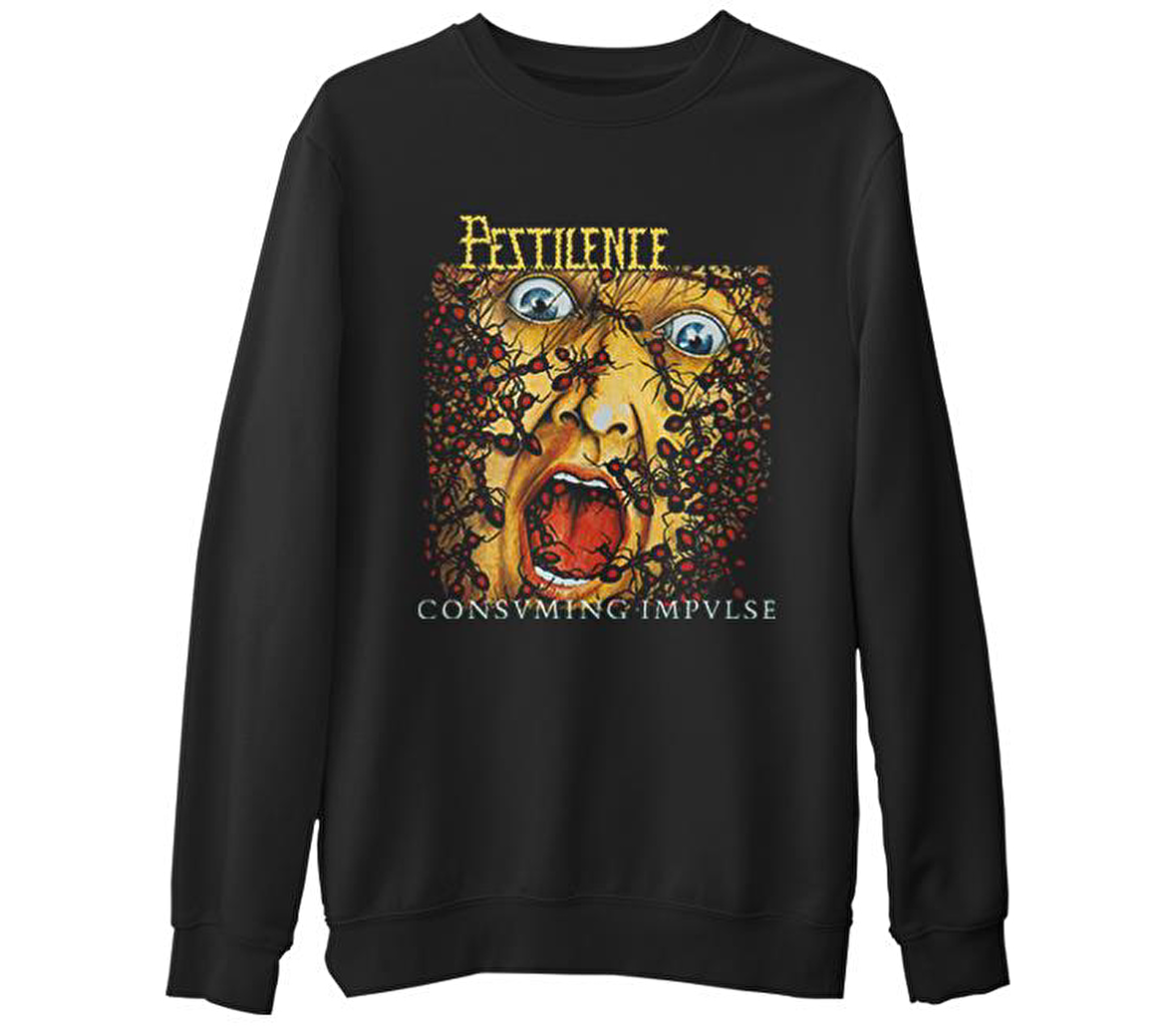Pestilence - Consuming Impulse  Siyah Erkek Kalın Sweatshirt