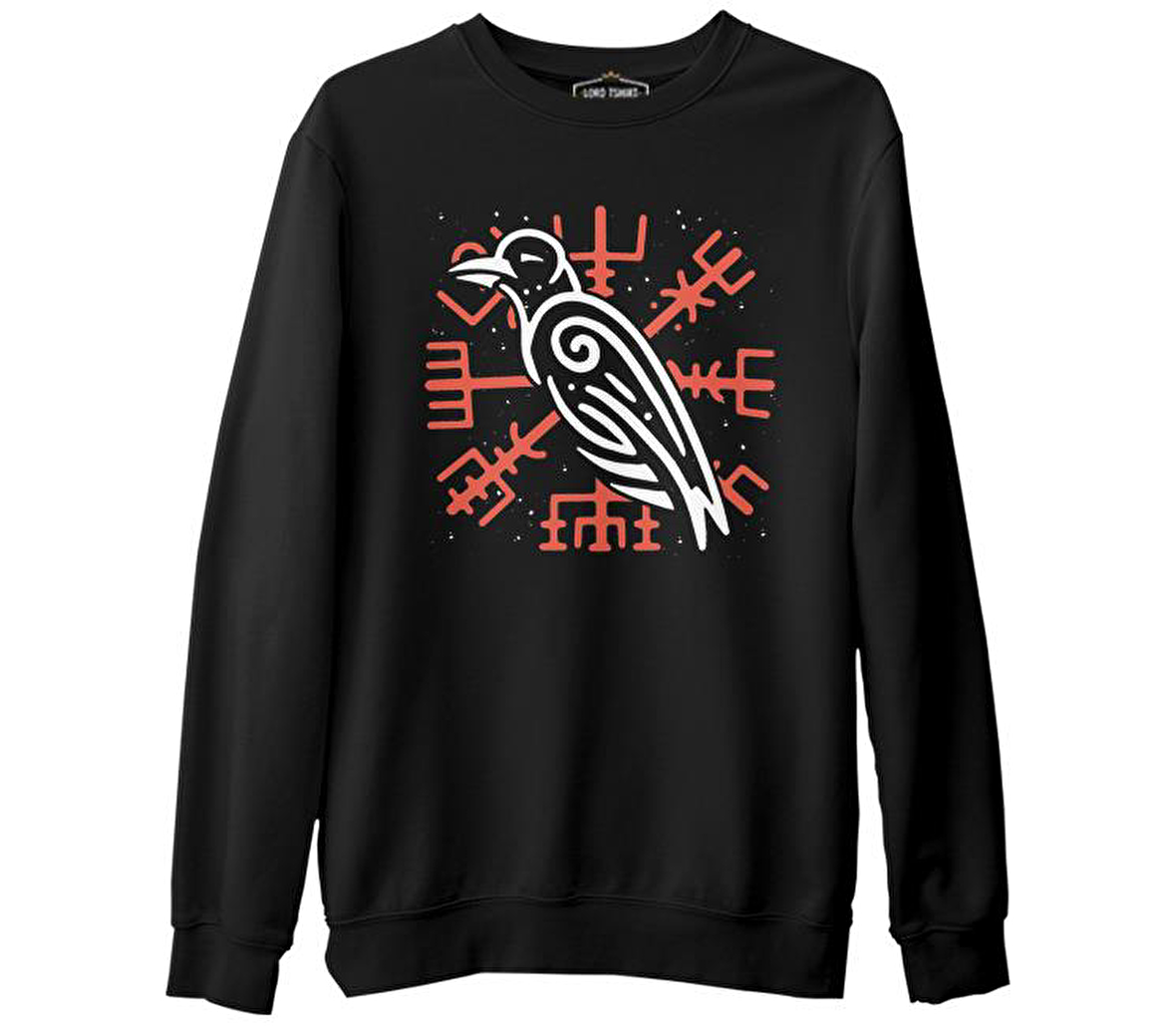Viking Logo - Karga Siyah Erkek Kalın Sweatshirt
