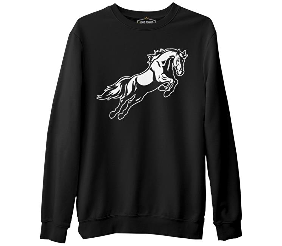 Hayvan - At Nal Siyah Erkek Kalın Sweatshirt