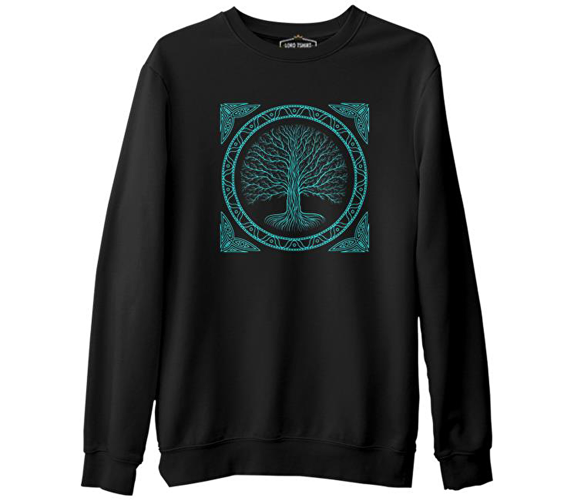 Druidic Yggdrasil - Hayat Ağacı Siyah Erkek Kalın Sweatshirt