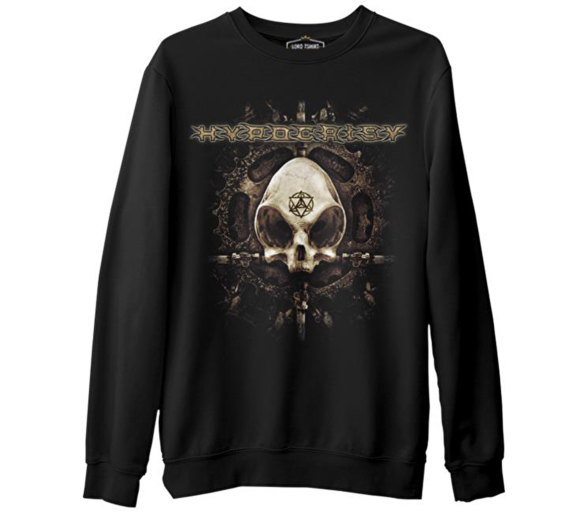 Hypocrisy - Skull Siyah Erkek Kalın Sweatshirt