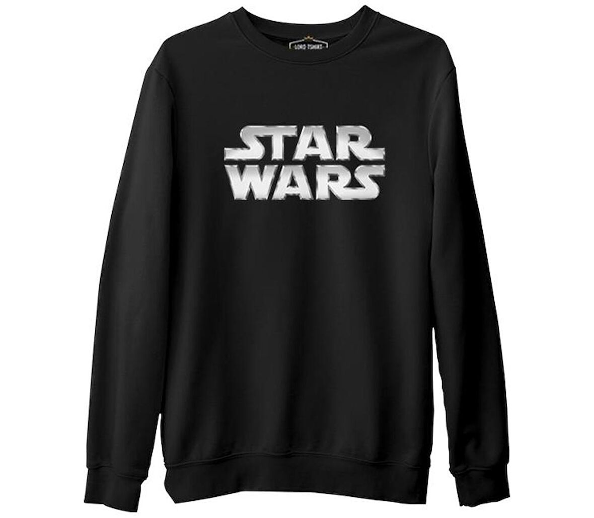 Star Wars - Logo Metalik Siyah Erkek Kalın Sweatshirt