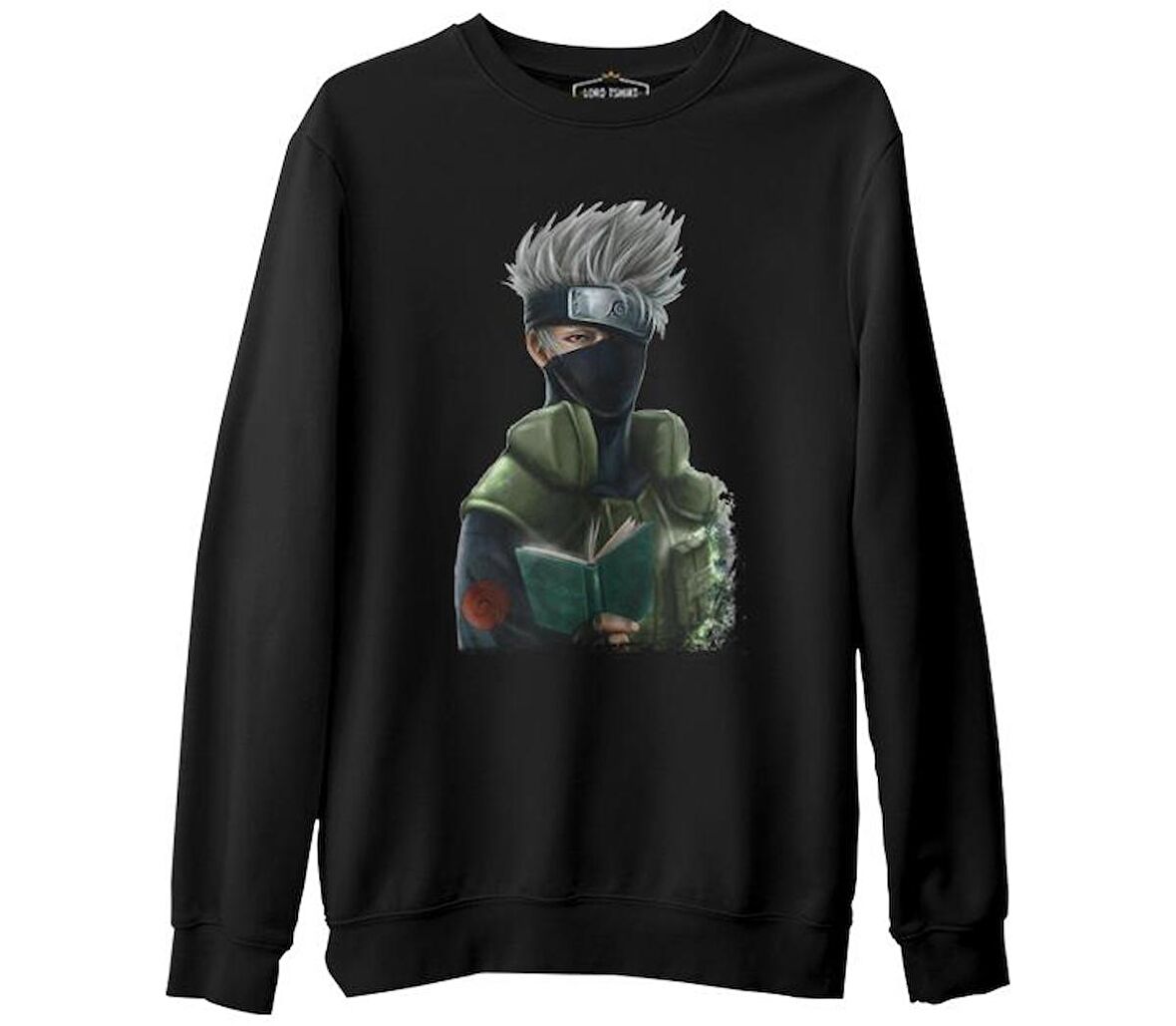 Naruto - Kakashi Siyah Erkek Kalın Sweatshirt