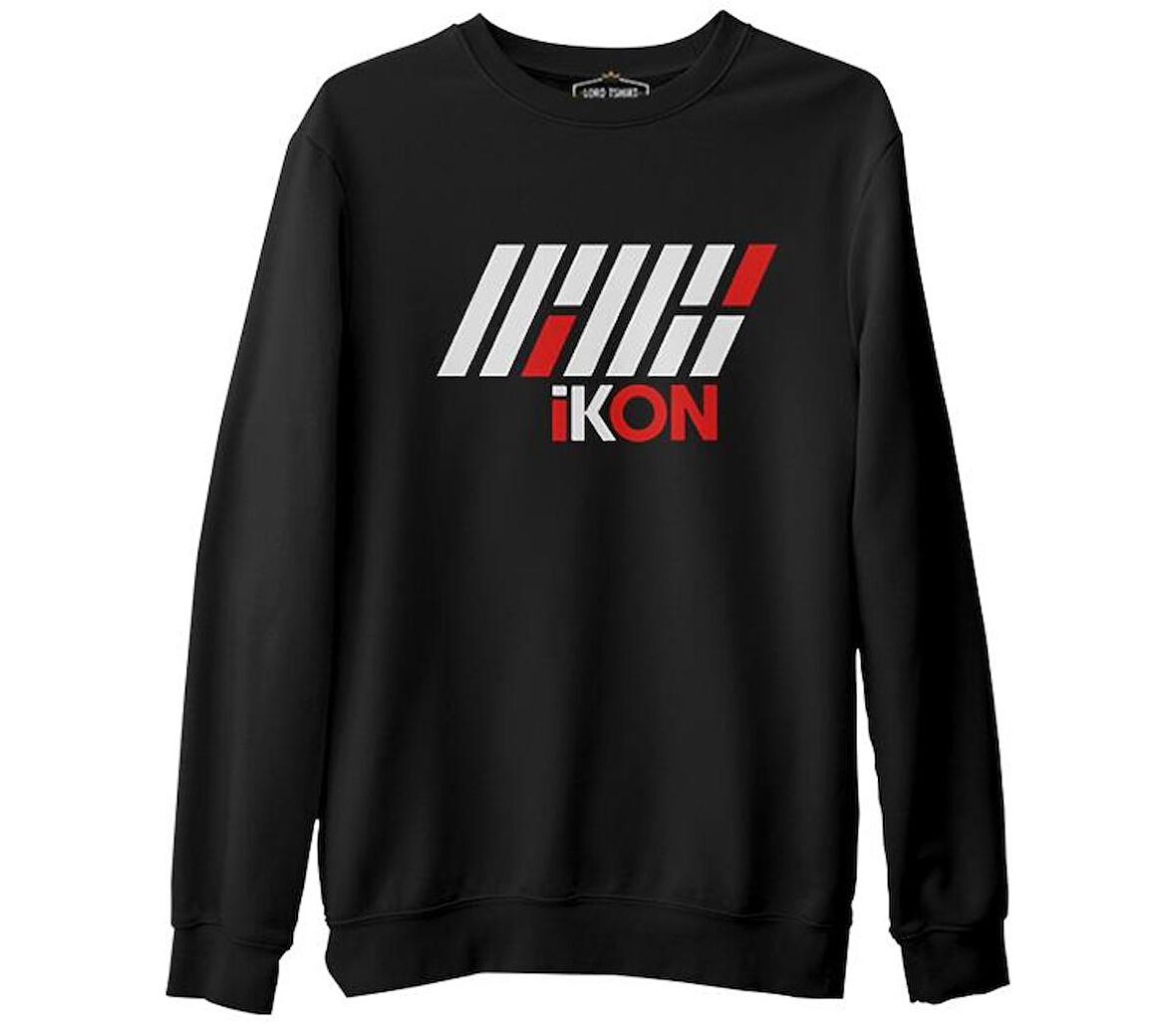 Ikon - Logo Yazı Siyah Erkek Kalın Sweatshirt