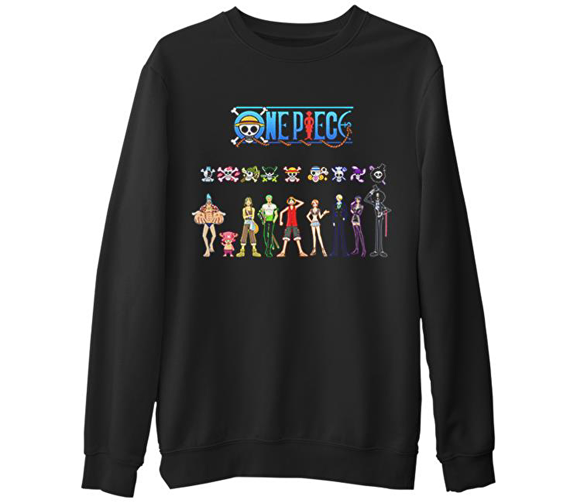 One Piece  Siyah Erkek Kalın Sweatshirt