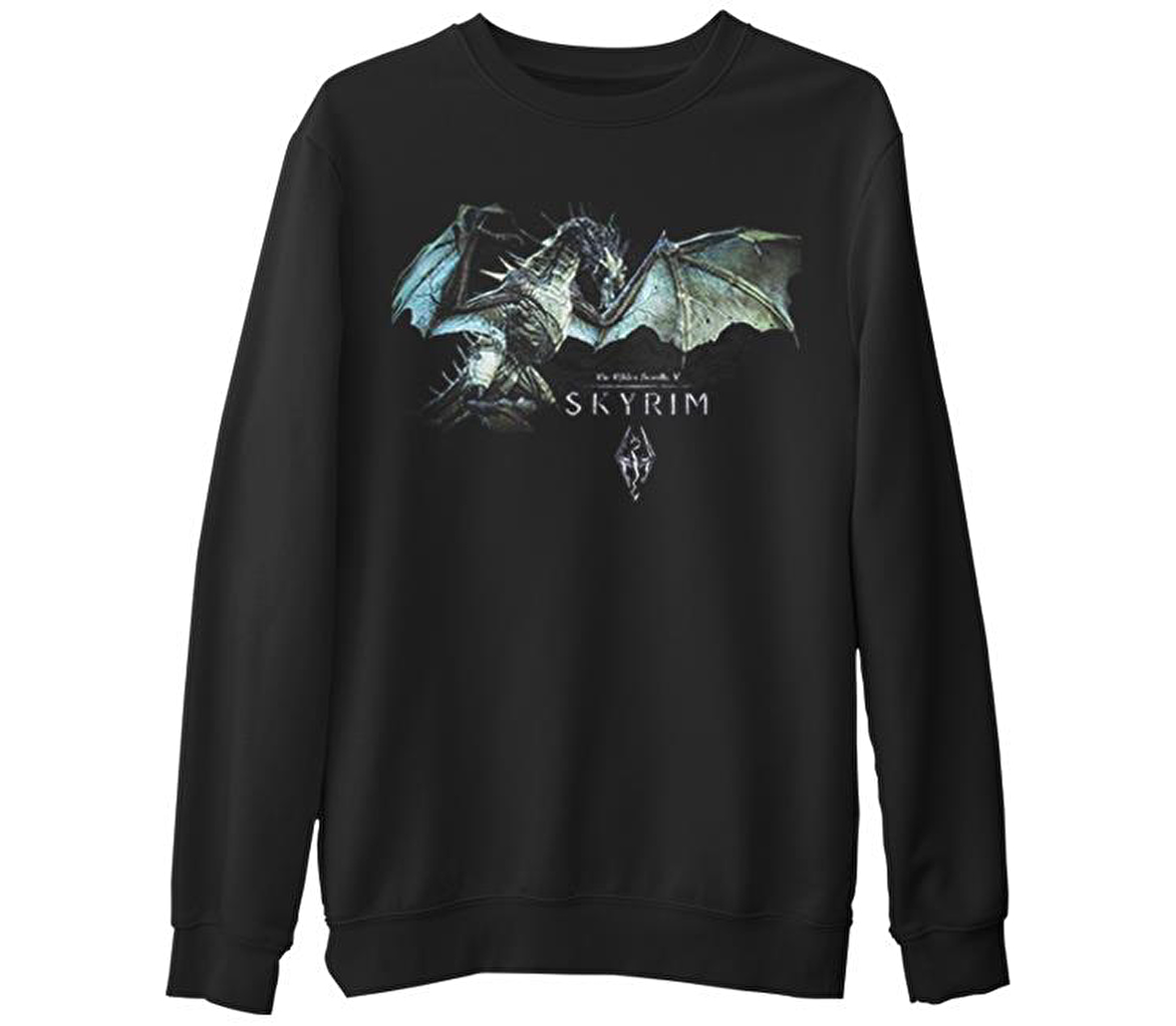 Skyrim - Paartuhnax  Siyah Erkek Kalın Sweatshirt