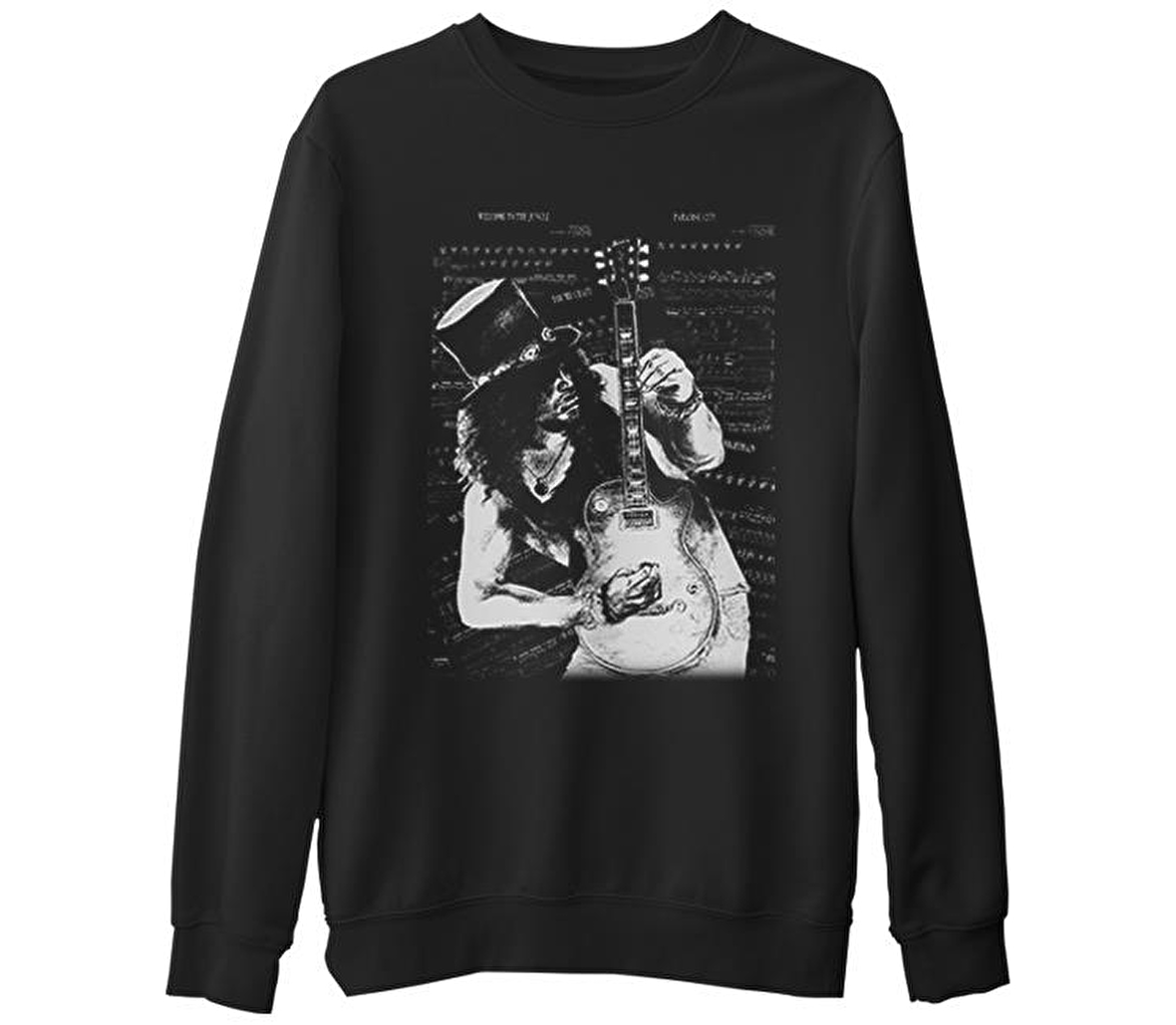 Slash - Guitar  Siyah Erkek Kalın Sweatshirt
