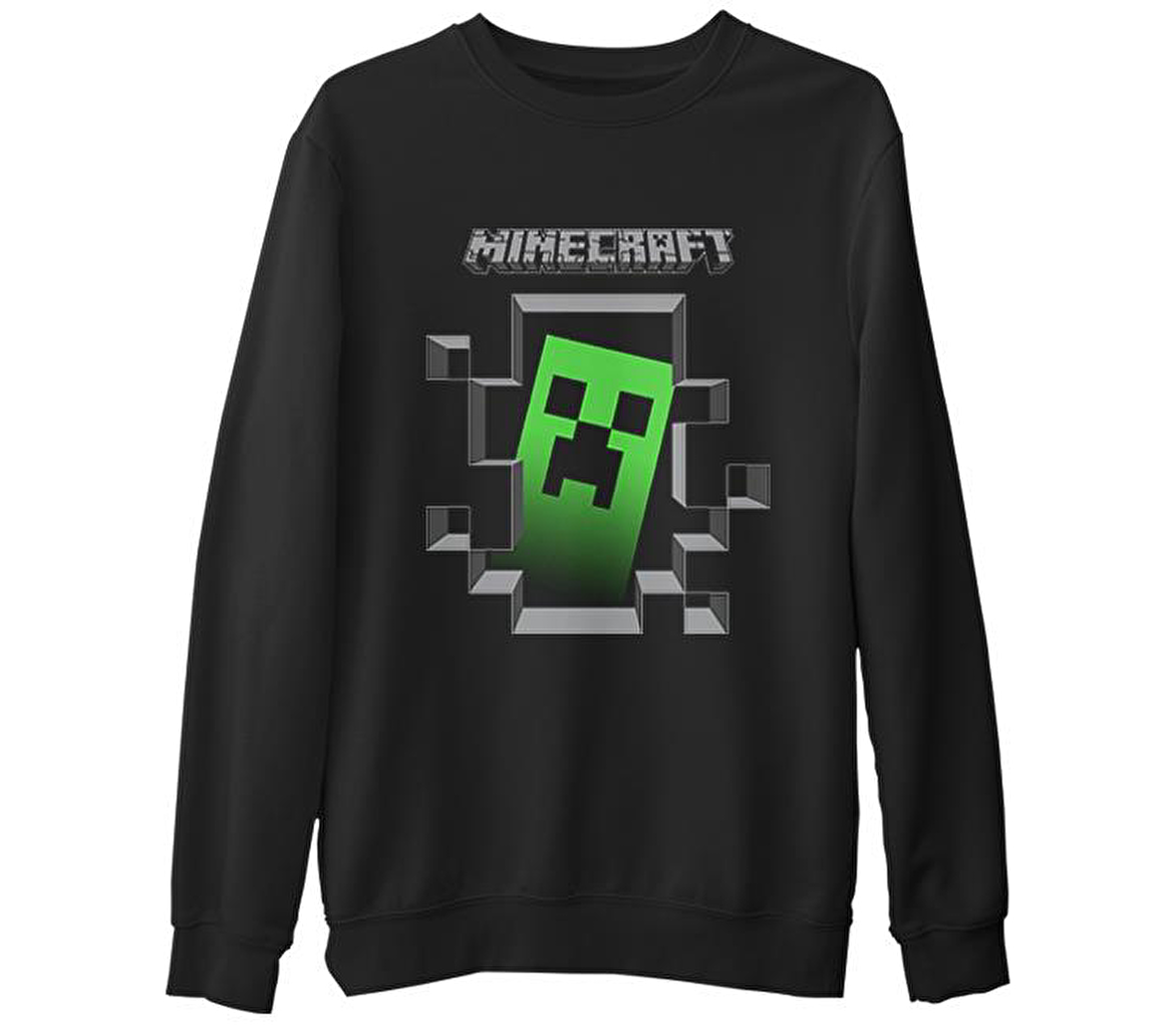 Minecraft  Siyah Erkek Kalın Sweatshirt
