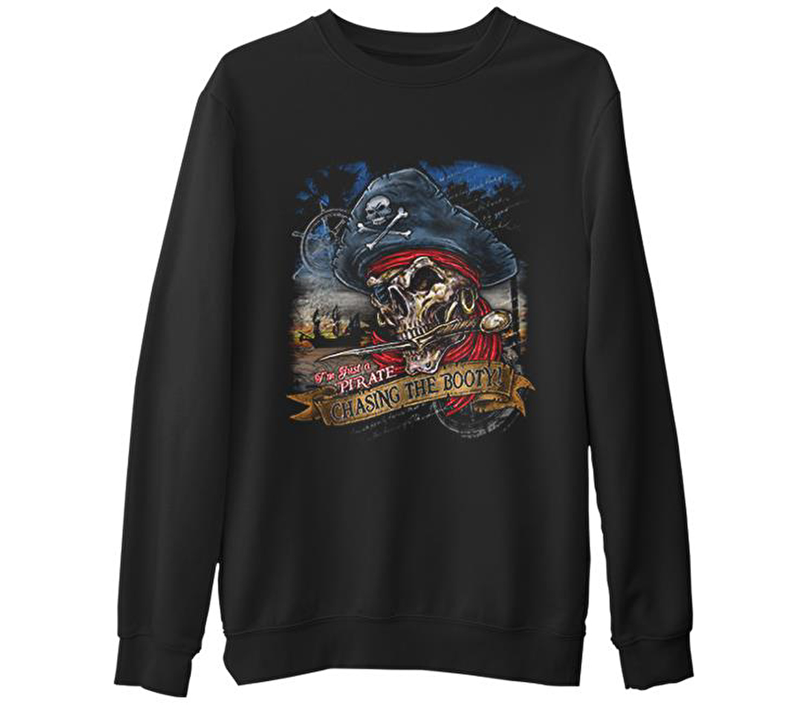 Kurukafa - Korsan  Siyah Erkek Kalın Sweatshirt