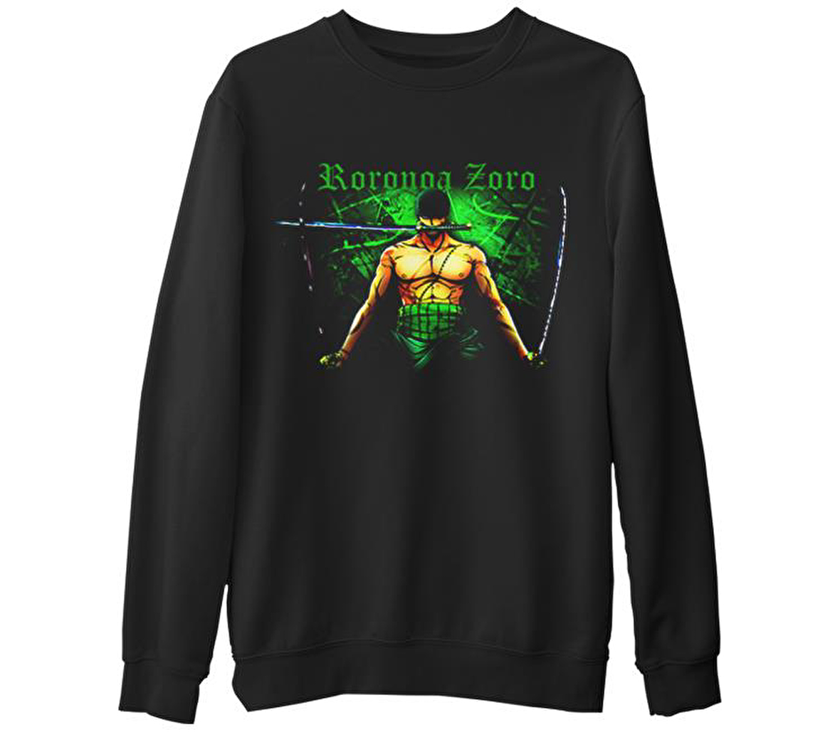 One Piece - Zoro  Siyah Erkek Kalın Sweatshirt