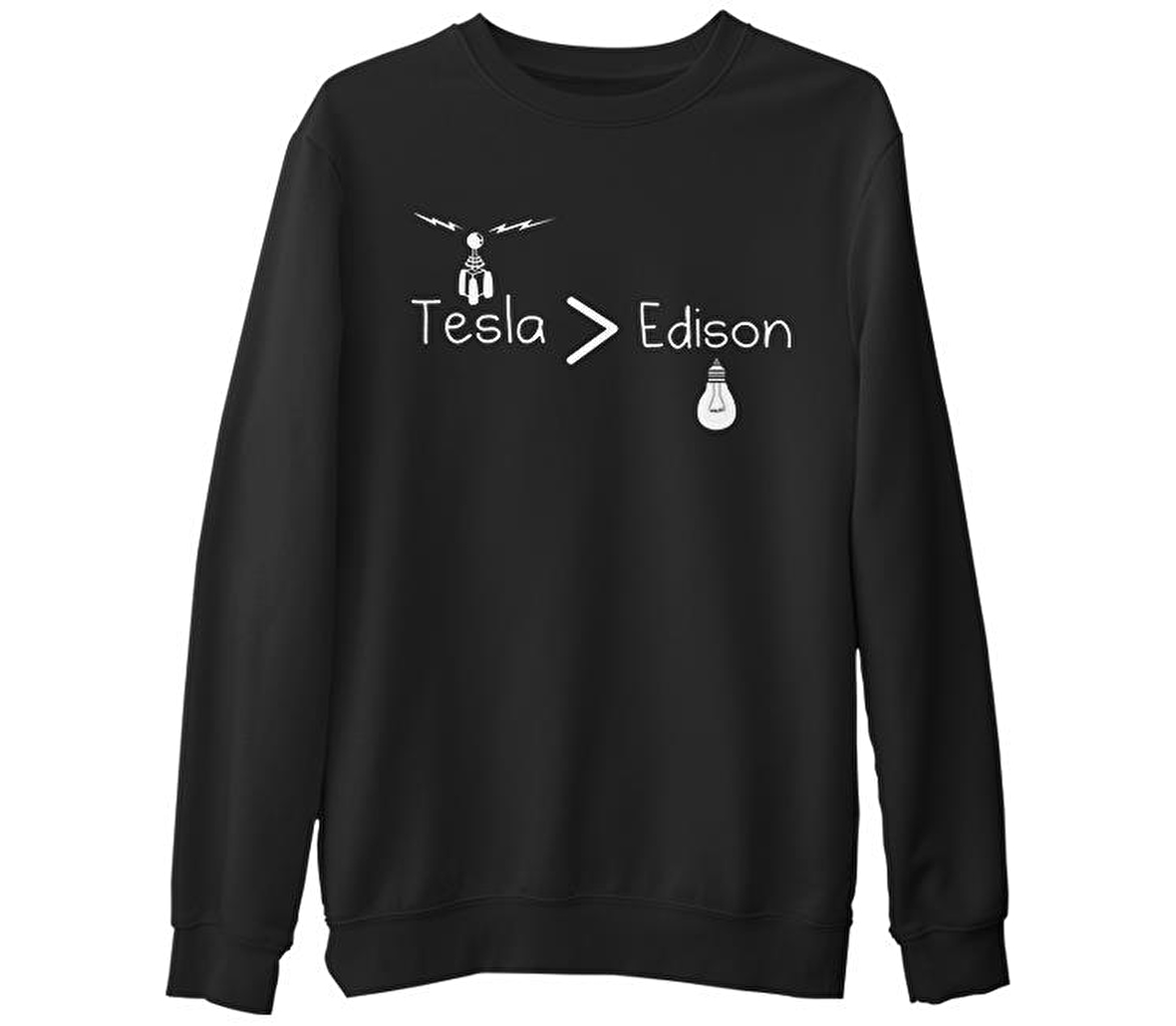 Tesla - Edison  Siyah Erkek Kalın Sweatshirt