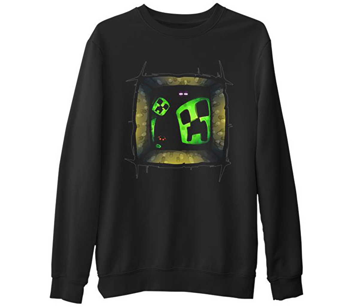 Minecraft 5  Siyah Erkek Kalın Sweatshirt