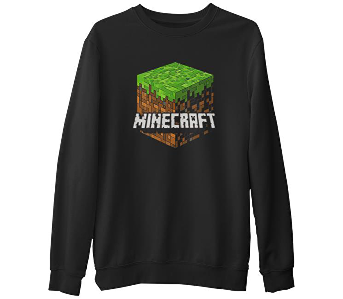 Minecraft - Cube  Siyah Erkek Kalın Sweatshirt