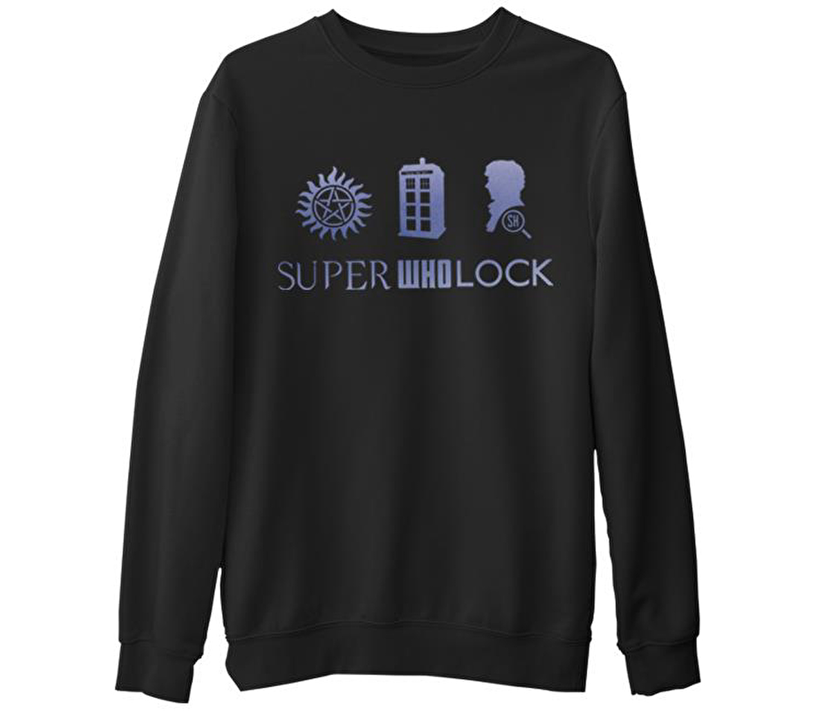 Super Who Lock  Siyah Erkek Kalın Sweatshirt