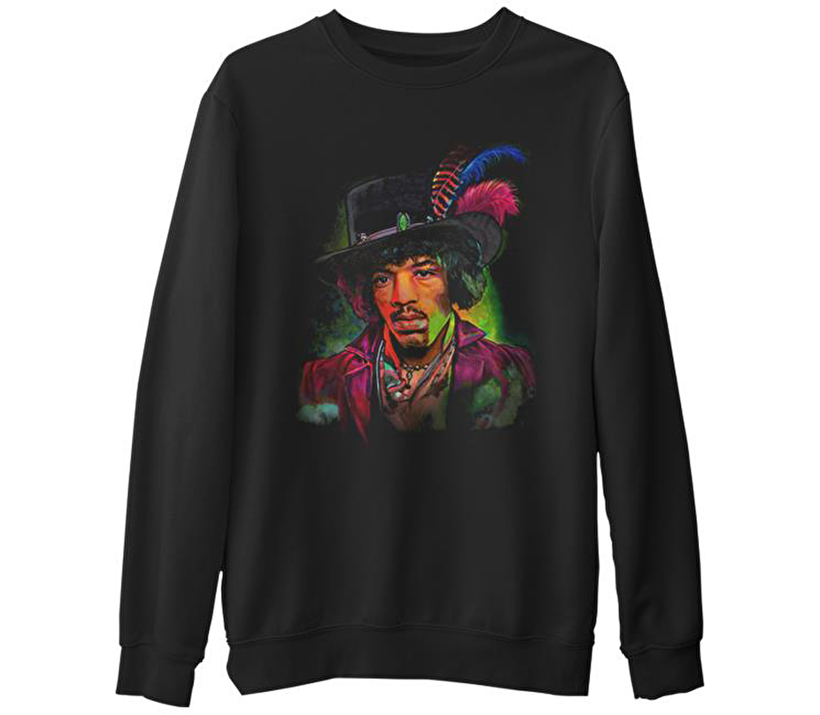 Jimi Hendrix  Siyah Erkek Kalın Sweatshirt