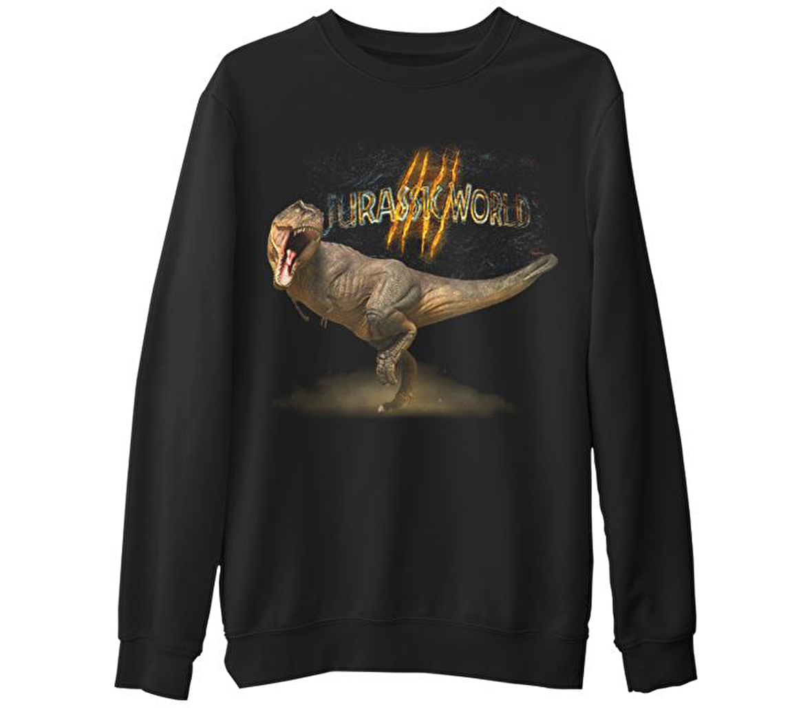 Jurassic World T-Rex  Siyah Erkek Kalın Sweatshirt
