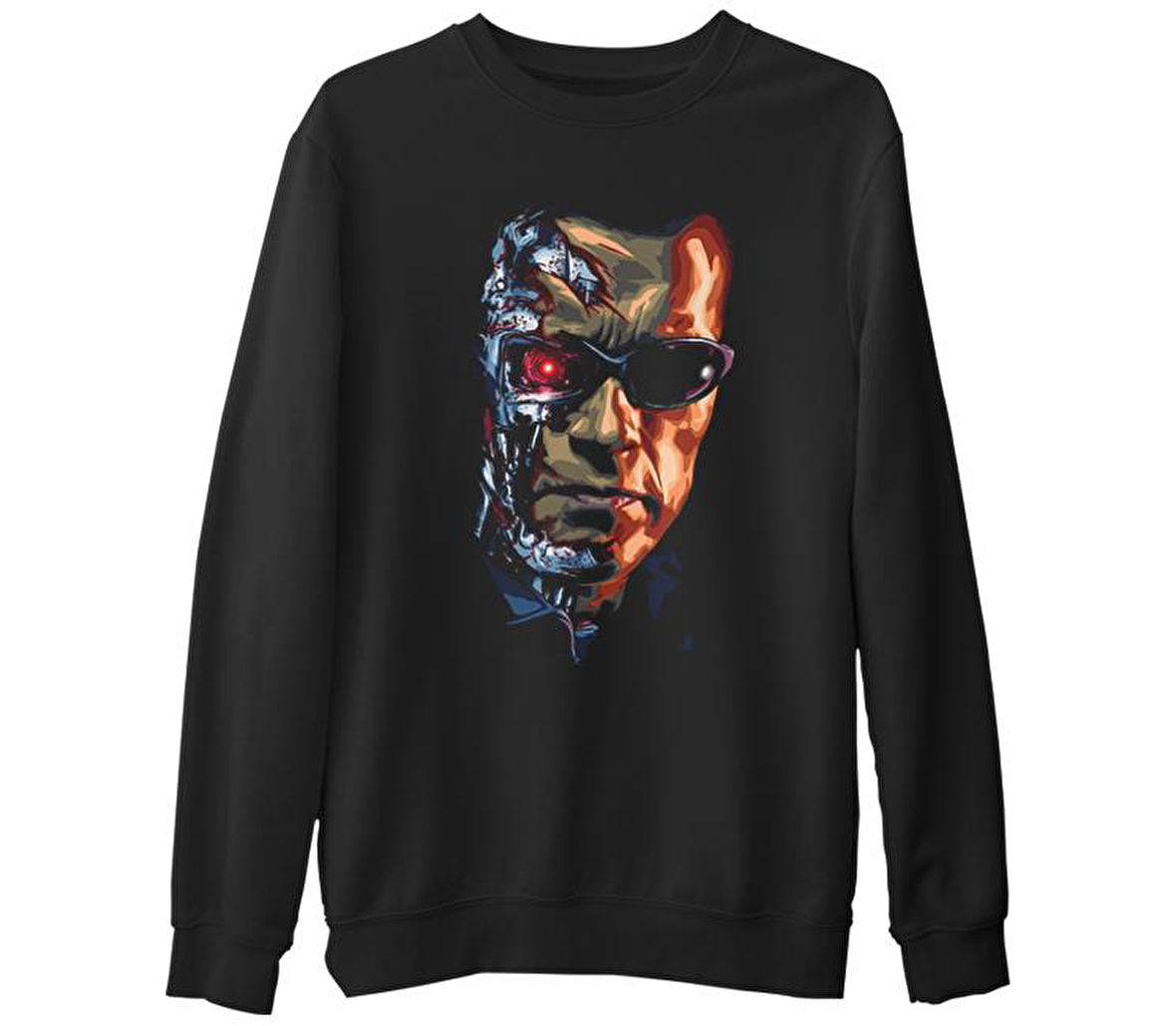 Terminatör  Siyah Erkek Kalın Sweatshirt