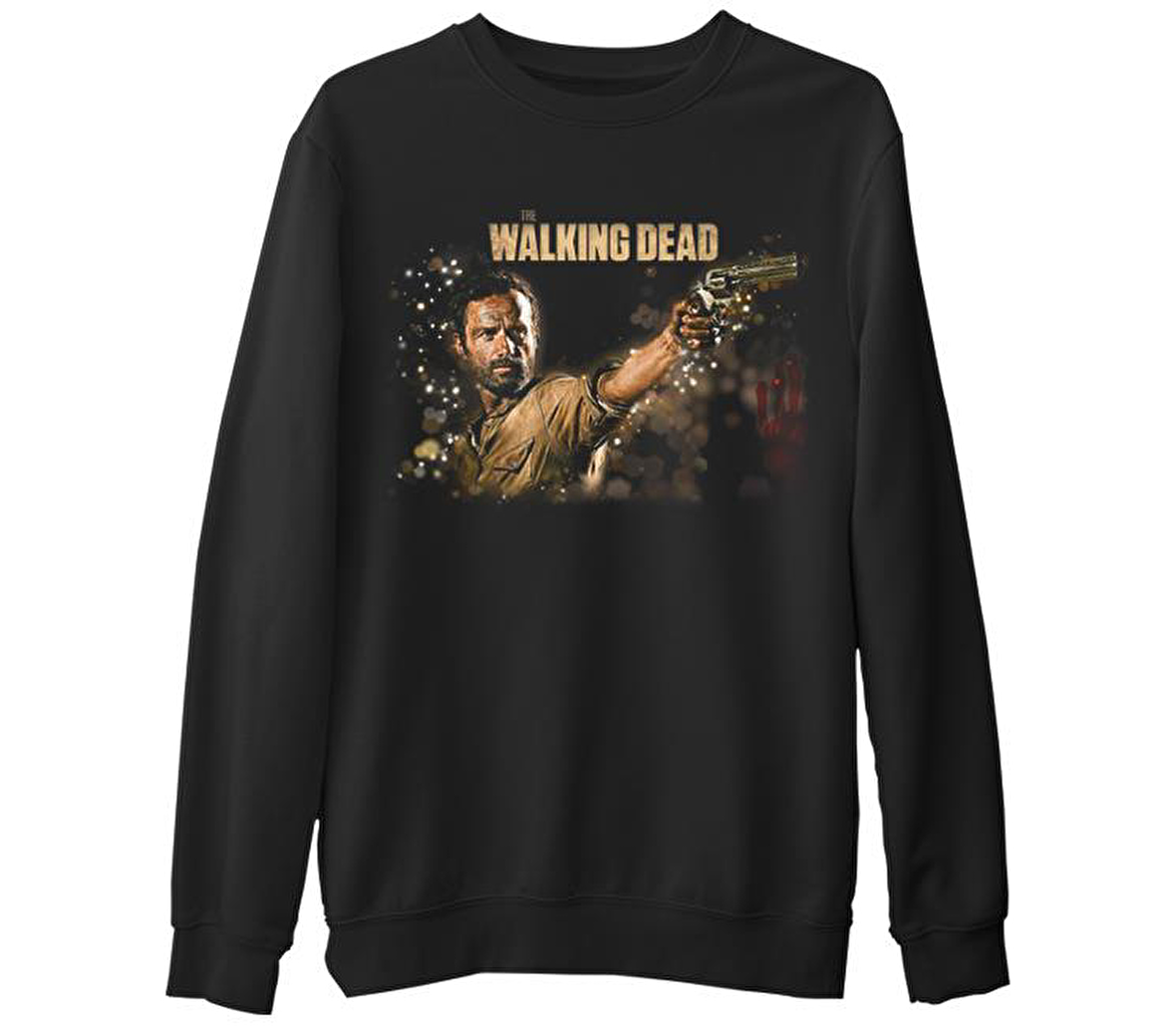 The Walking Dead - Rick 2  Siyah Erkek Kalın Sweatshirt