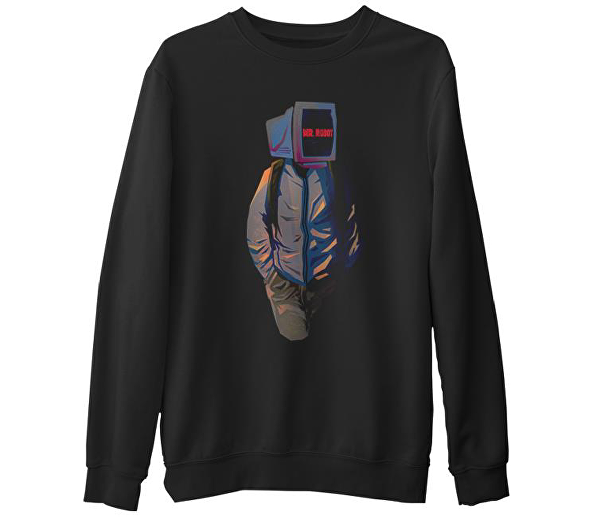 Mr. Robot  Siyah Erkek Kalın Sweatshirt