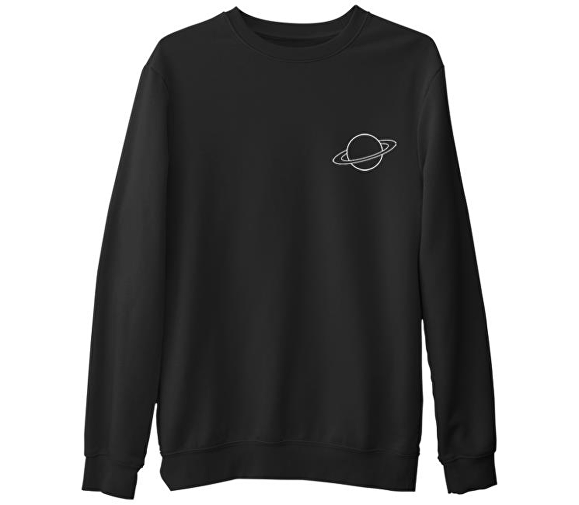 Saturn Logo  Siyah Erkek Kalın Sweatshirt