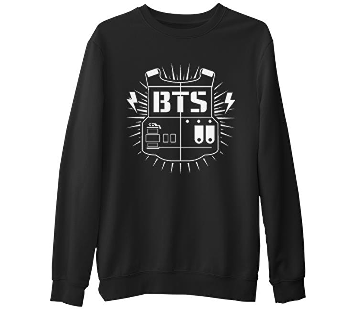 BTS - Logo  Siyah Erkek Kalın Sweatshirt