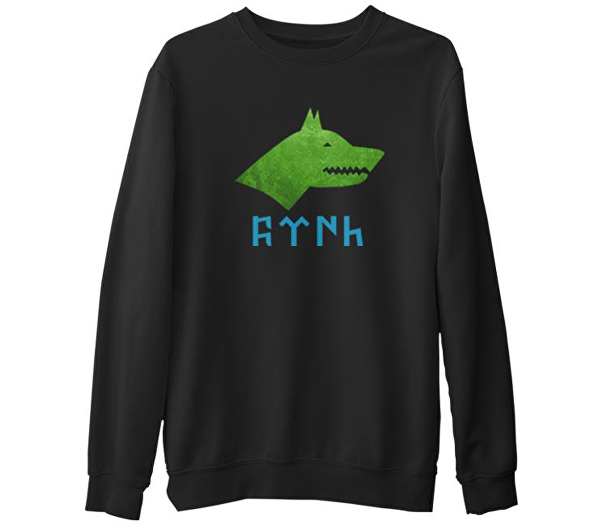 Türk Kurt 2  Siyah Erkek Kalın Sweatshirt
