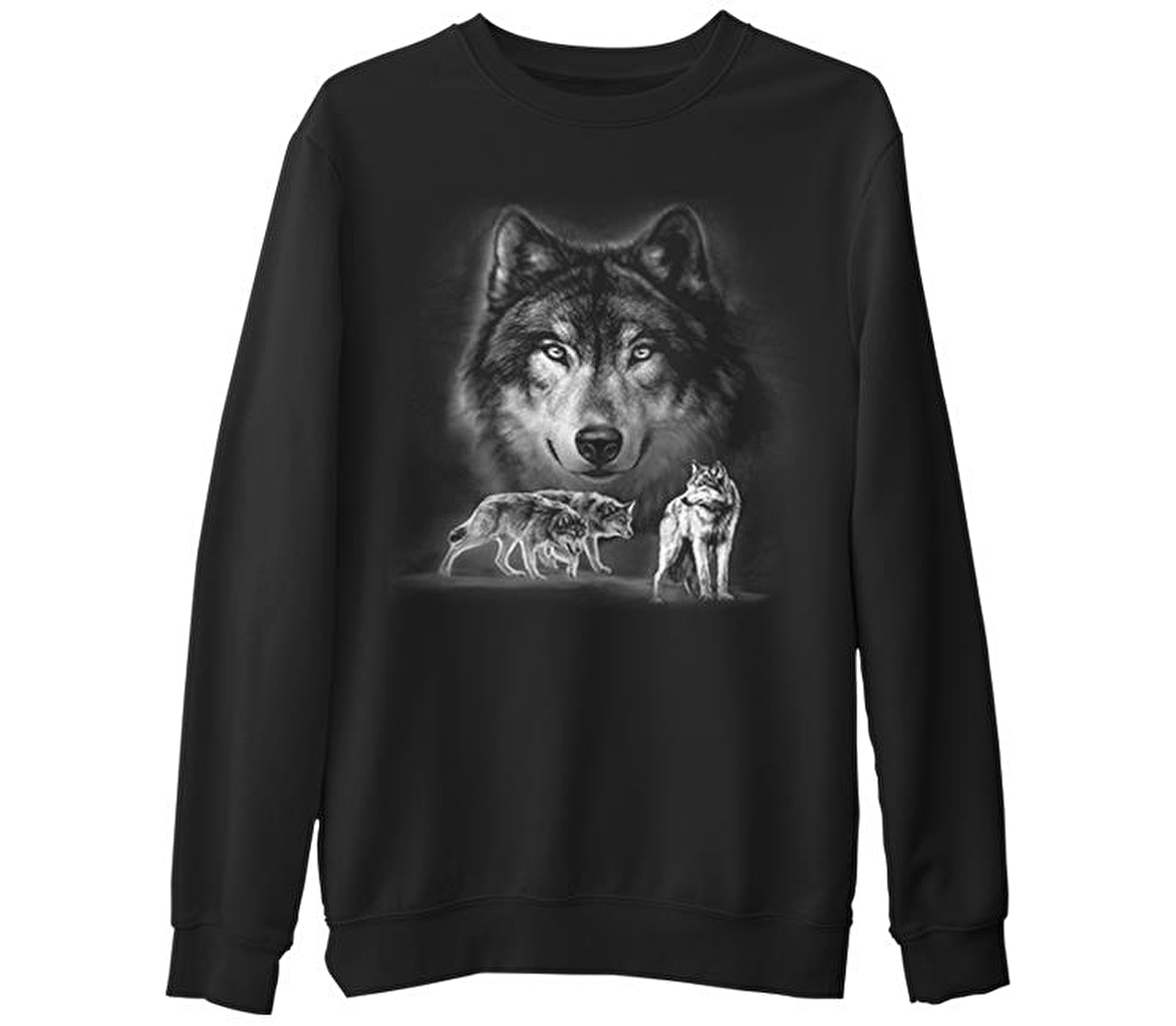 Kurt  Siyah Erkek Kalın Sweatshirt