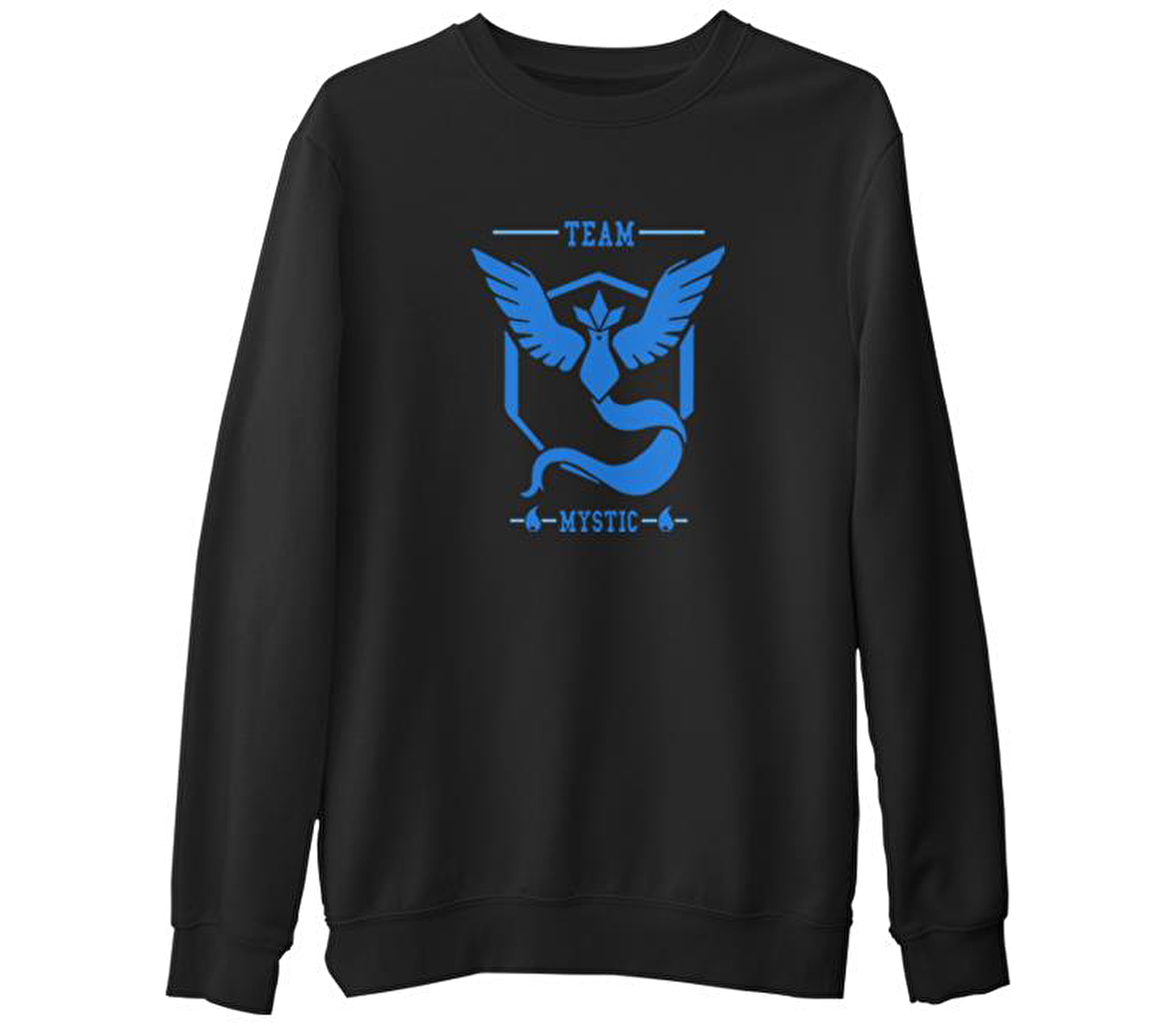 Pokemon Go - Team Mystic  Siyah Erkek Kalın Sweatshirt