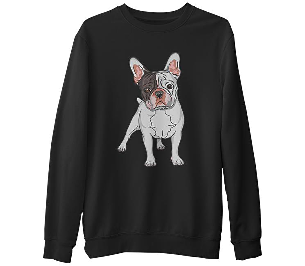 French Bulldog  Siyah Erkek Kalın Sweatshirt