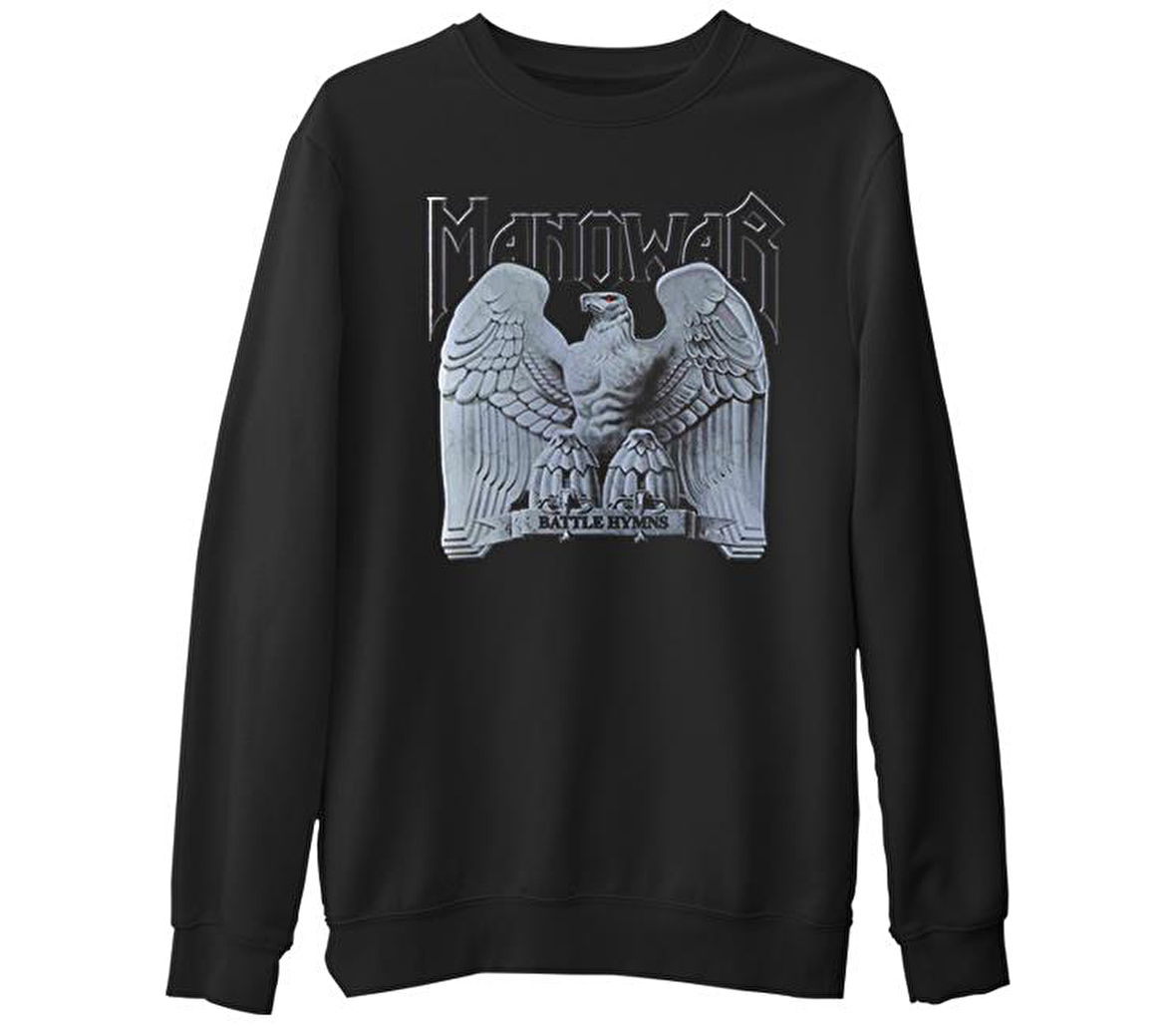 Manowar - Logo  Siyah Erkek Kalın Sweatshirt