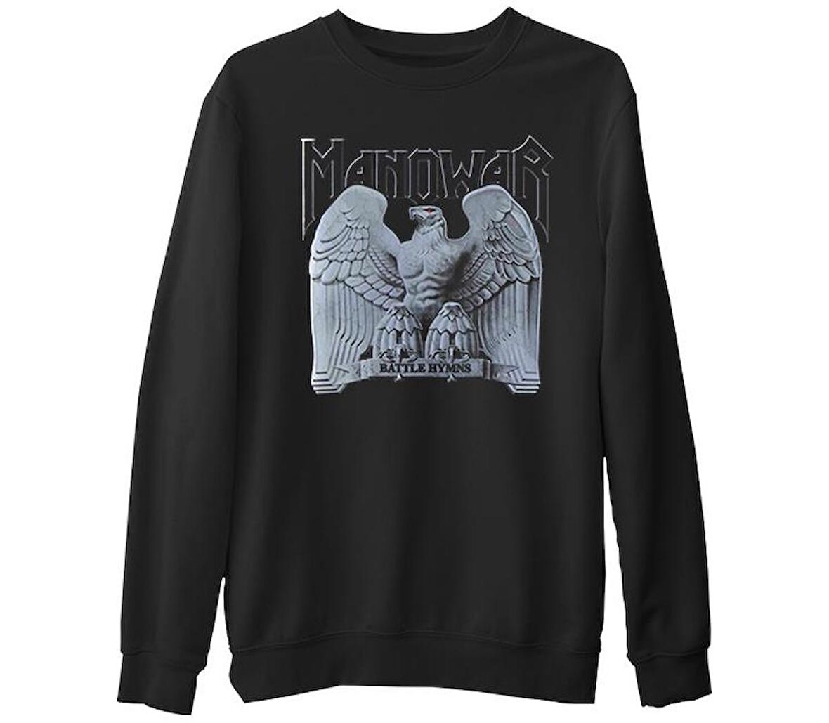 Manowar - Logo  Siyah Erkek Kalın Sweatshirt