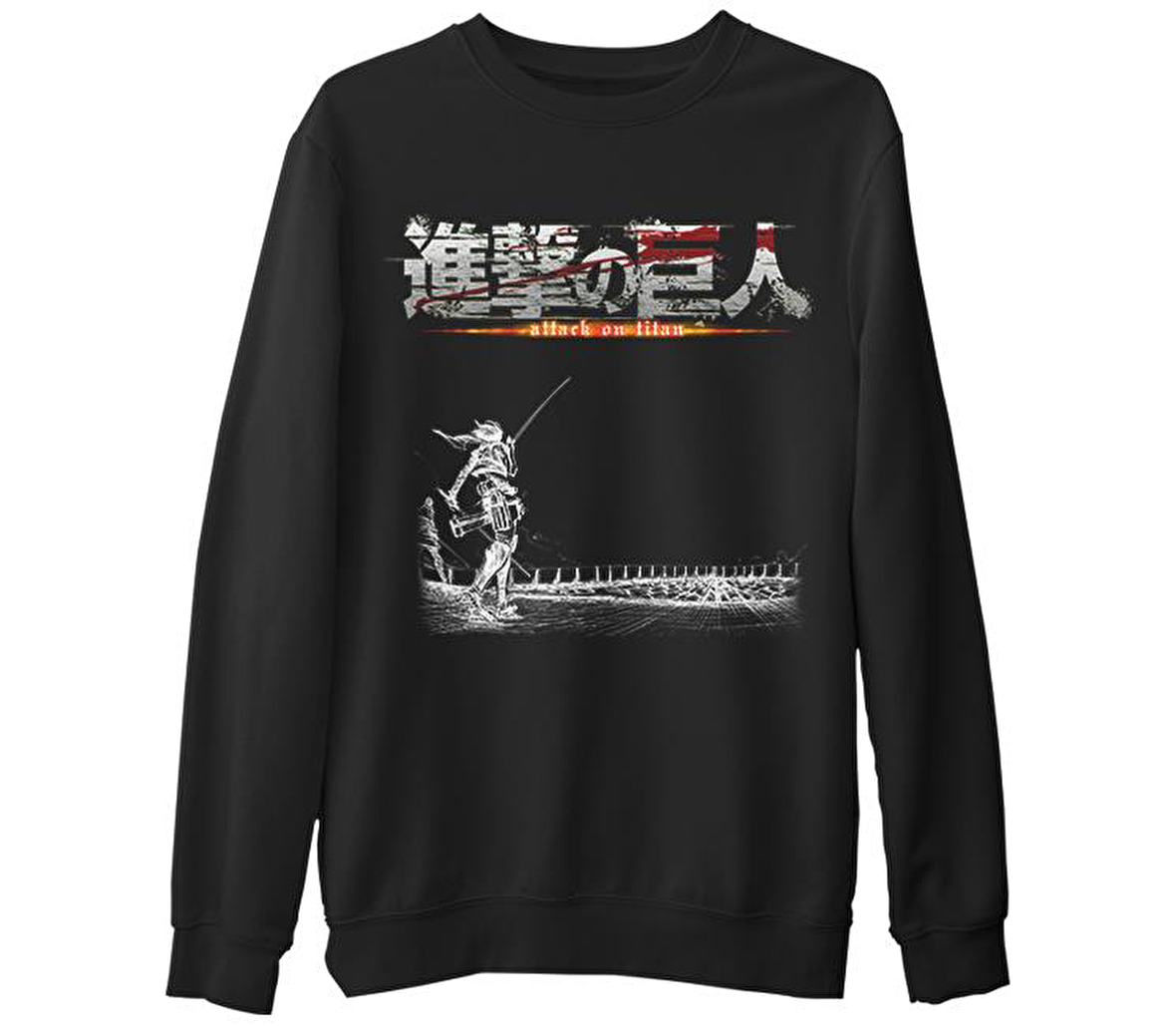 Attack on Titan   Siyah Erkek Kalın Sweatshirt