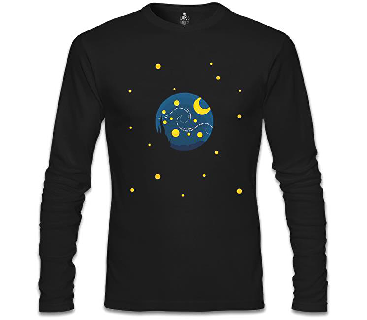 Planet and Moon Siyah Erkek Sweatshirt