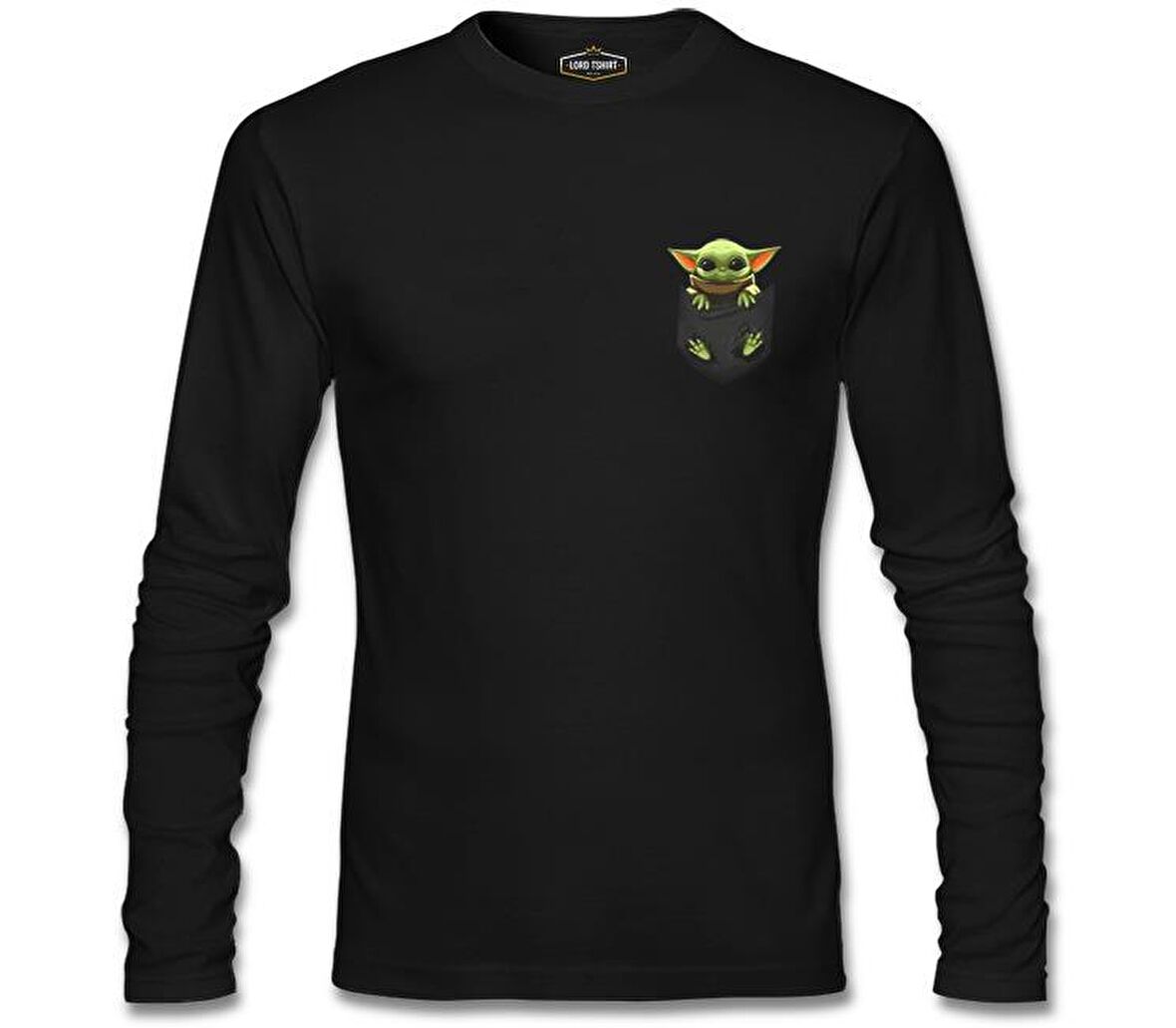 Baby Yoda - Pocket Siyah Erkek Sweatshirt