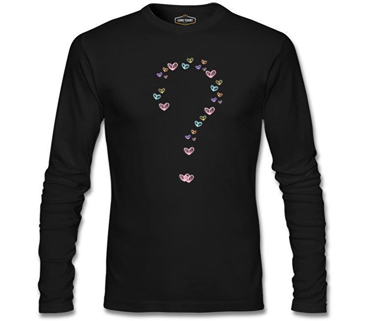 Kalp Soru İşareti Siyah Erkek Sweatshirt