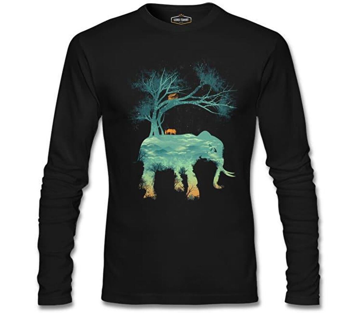 Doğa Macera Kamp Fil Siyah Erkek Sweatshirt