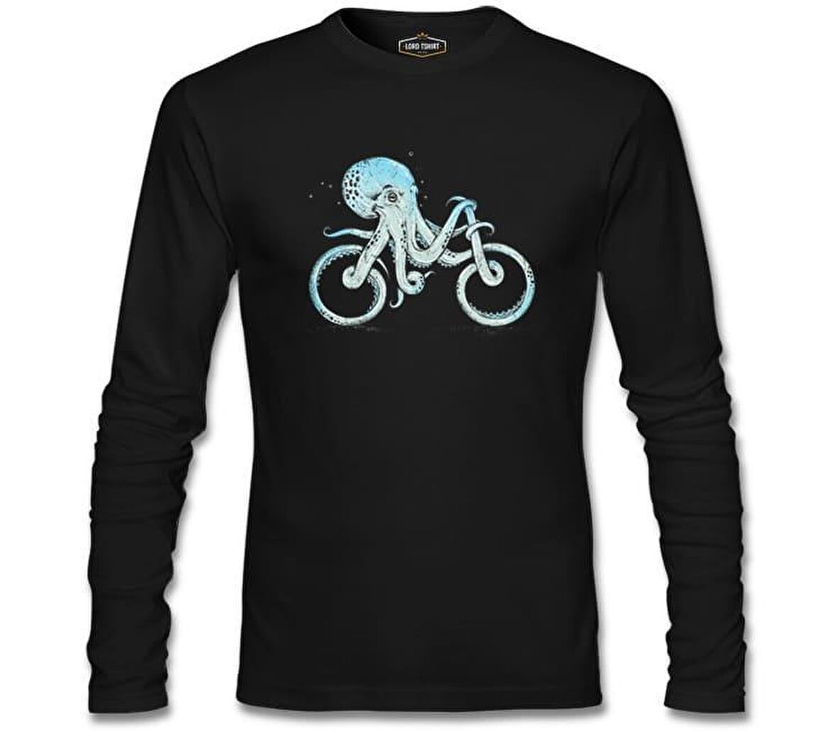 Hayvan - Ahtapot Bisiklet Siyah Erkek Sweatshirt