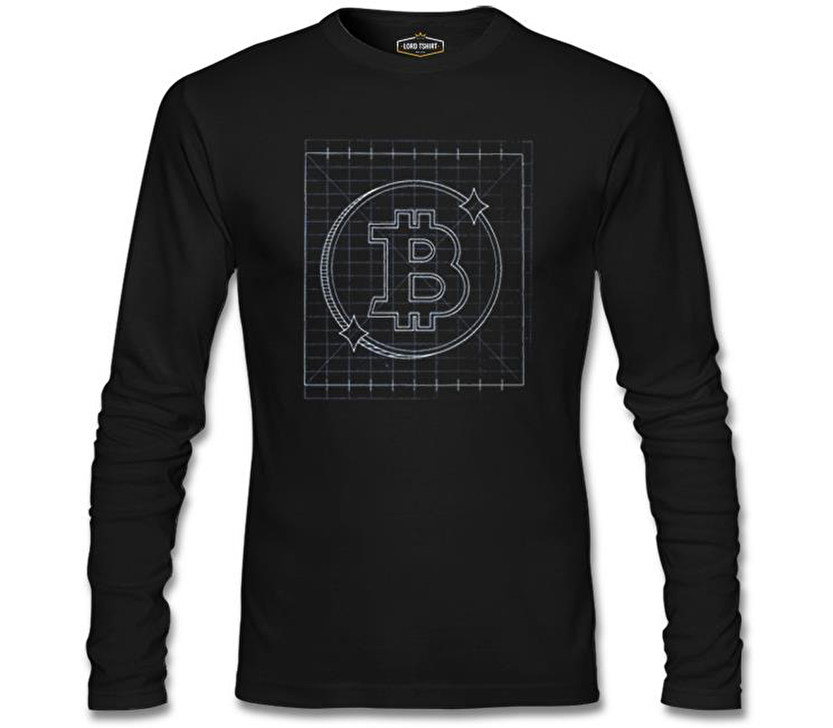 Bitcoin - Grid Logo Siyah Erkek Sweatshirt