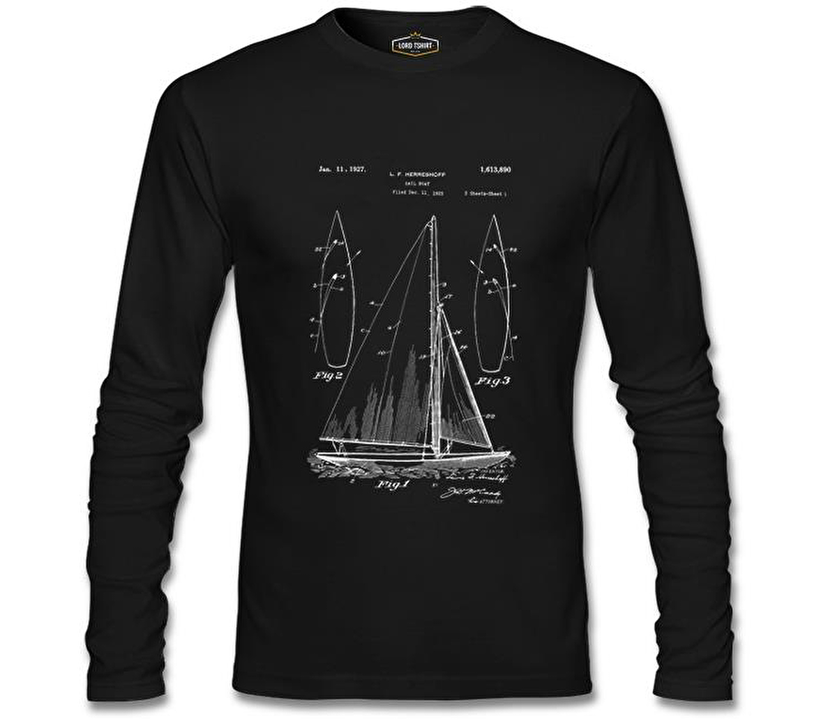 Yat Kulübü - Sail Boat Siyah Erkek Sweatshirt