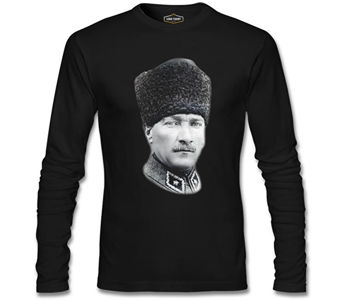 Atatürk - Portre Apolet Siyah Erkek Sweatshirt