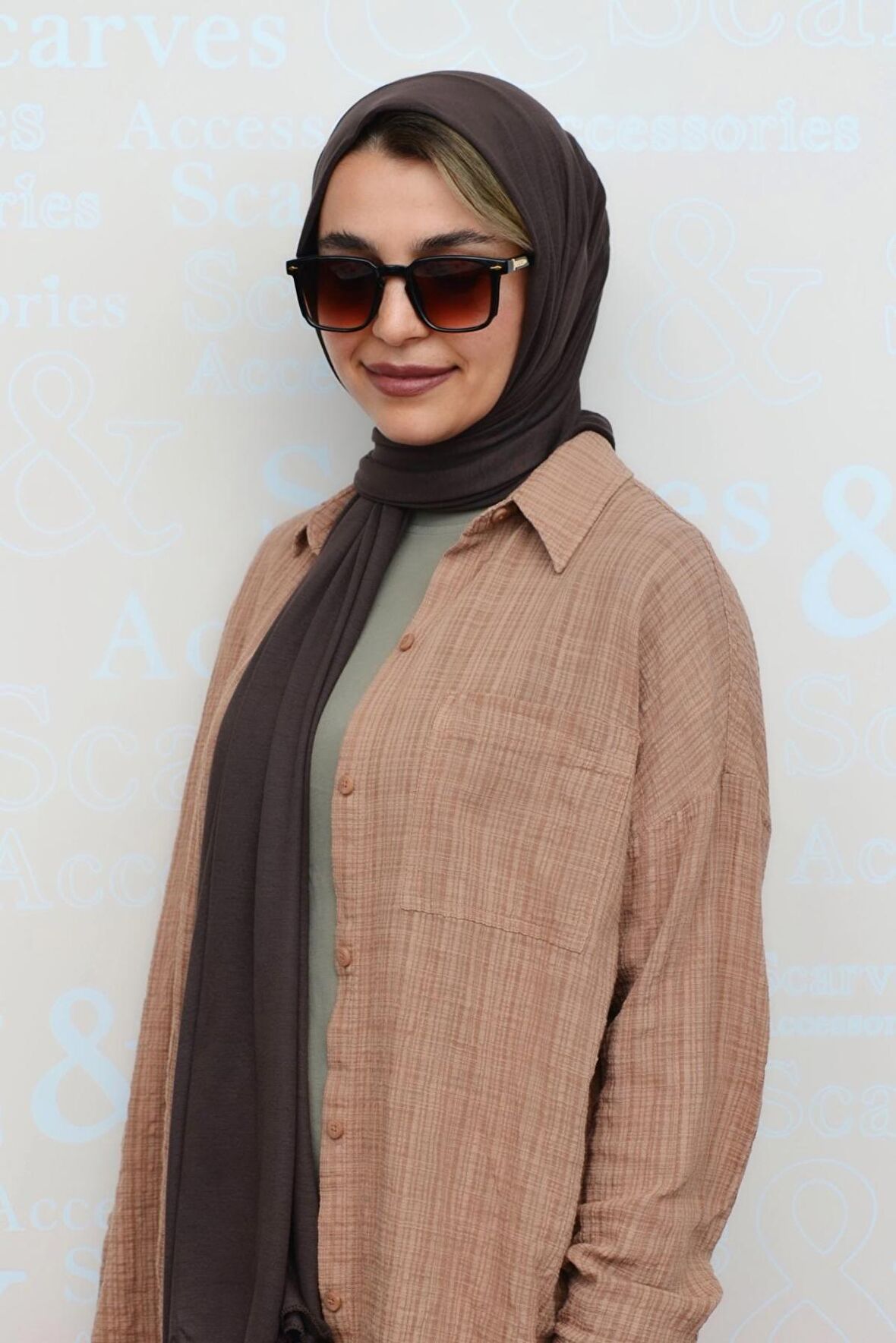 Acı Kahve Renk Likralı Viskon Penye Şal Lycra Scarf