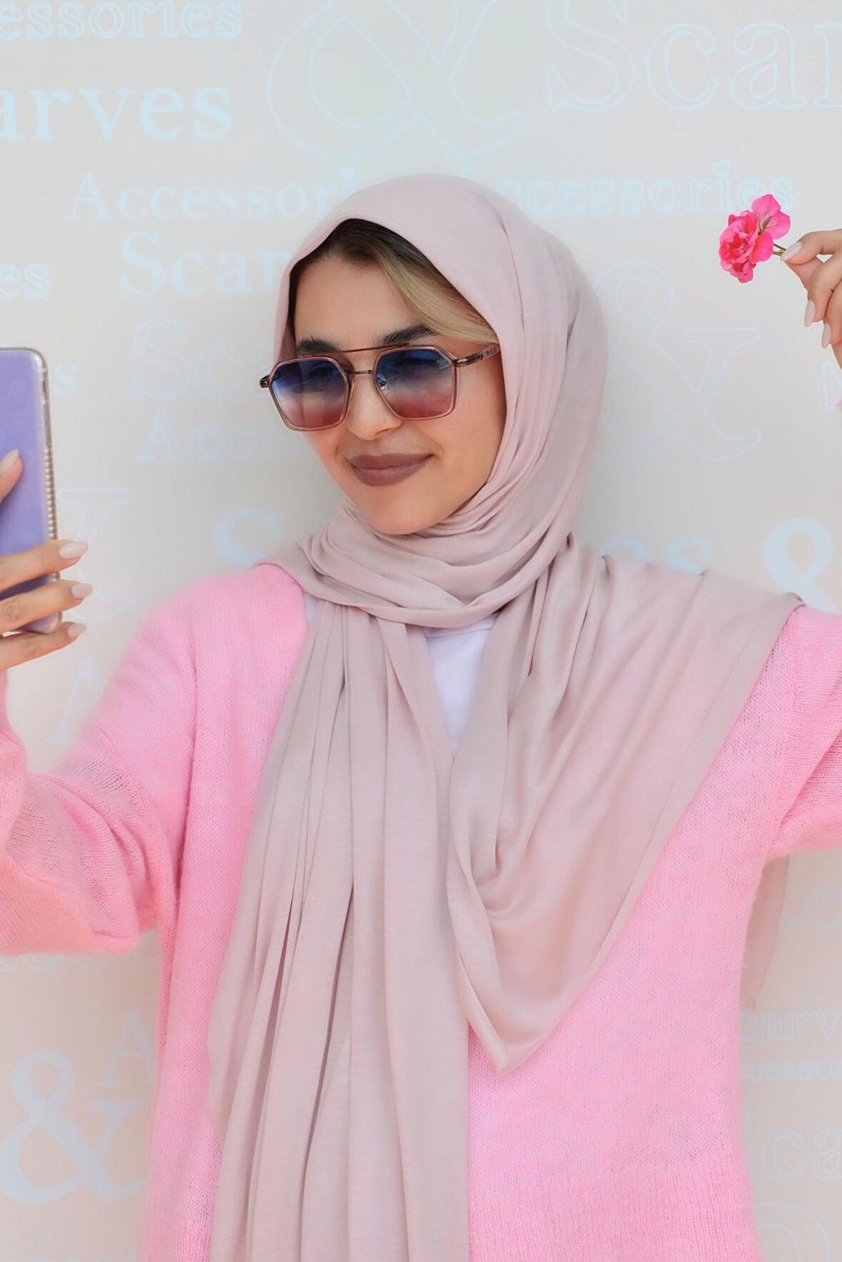 Pudra Pembe Renk Likralı Viskon Penye Şal Lycra Scarf