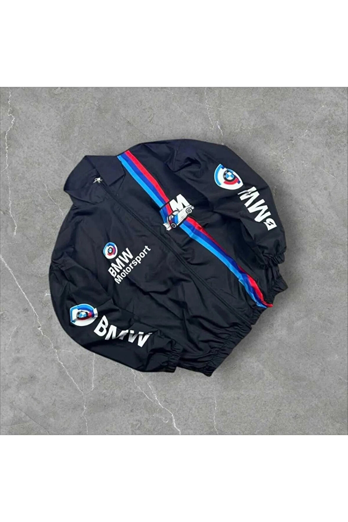 Bmw ///m Retro Unisex Paraşüt Kumaş Oversize Dijital Baskılı Siyah Rüzgarlık Yağmurluk