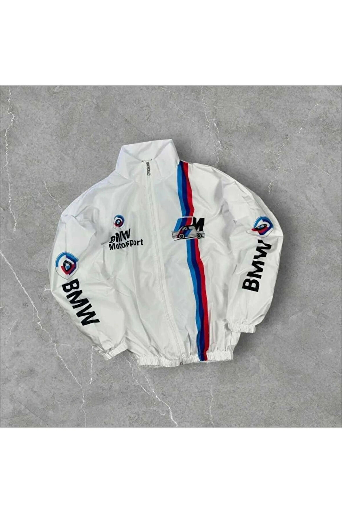 Bmw ///m Retro Unisex Paraşüt Kumaş Oversize Dijital Baskılı Siyah Rüzgarlık Yağmurluk